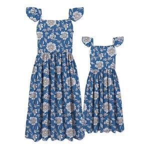 Matchables by Sunshine Swing Blue Floral Flutter Sleeve A Line Dress Size 2XL